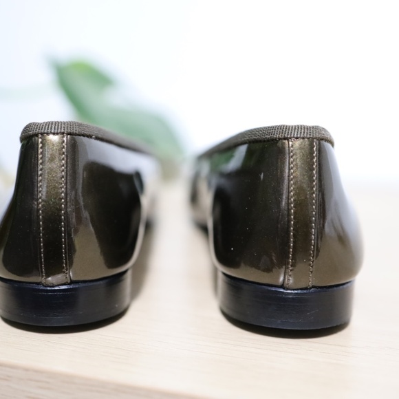 Chanel Ballerina Flat Sandals Patent Leather Green Bronze Brown Back Toe Sz 37 - Picture 12 of 13